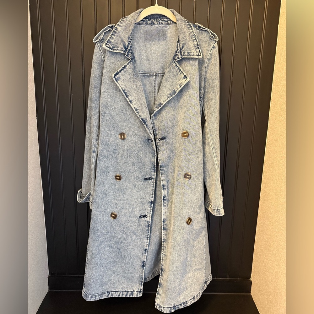 NWOT Free People Denim Trench Coat - Picture 4 of 9